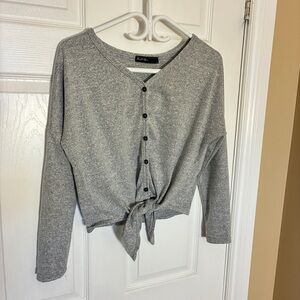 Brit & Bri Gray Tie Front Long Sleeve Top Size Medium